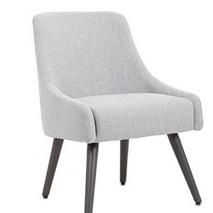 Grey soft touch poly-linen weave armchair for modern interiors. Elegant design with comfortable cush.