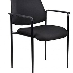 Black guest chair with square back and armrests, ideal for office reception areas.