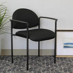 Boss Diamond stacking chair with arms in black for versatile office or waiting room seating.