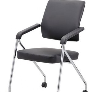 Nesting chair with chrome frame and black Caresoft upholstery, ideal for office or conference rooms.