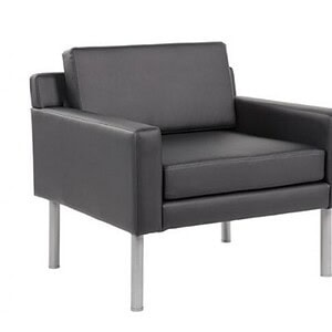 Antimicrobial vinyl lounge chair with sleek black finish for modern office or lounge spaces.