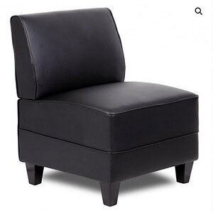 Black leather accent chair, modern design, perfect for living rooms and offices.