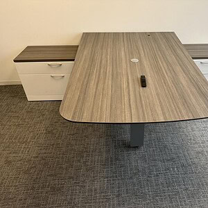 Modern 6ft driftwood conference table with storage drawers, ideal for office meetings.