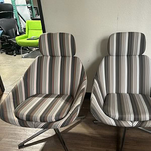 Allermuir open neutral striped sofas for modern lounge spaces.