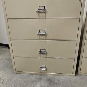 Fireking 42-inch 4-drawer lateral filing cabinet for office storage.