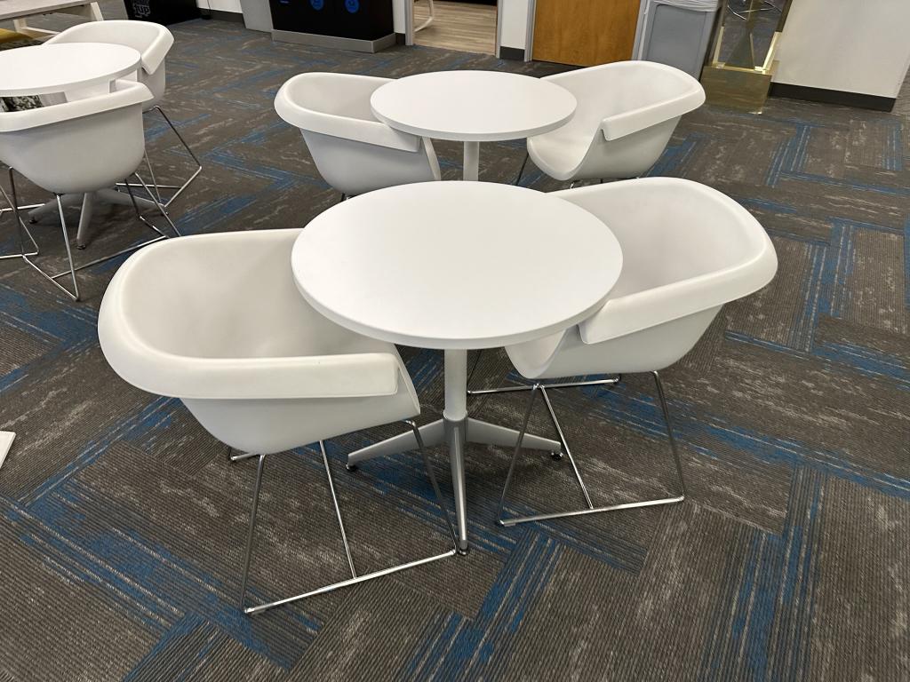 30in white round OFS table steel legs