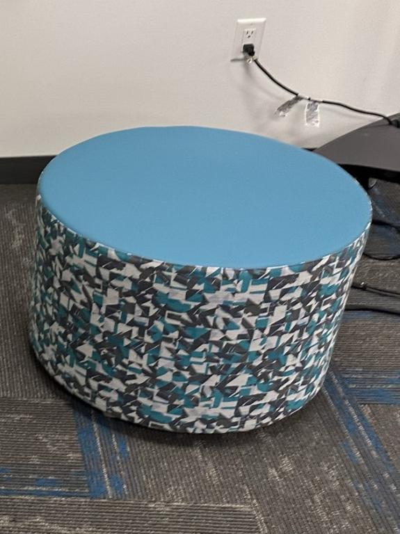 OFS Blue Patterned round ottoman