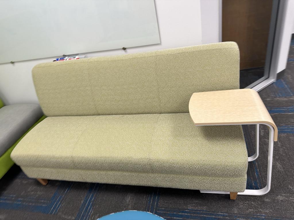 OFS 6ft green commercial sofa with wood legs