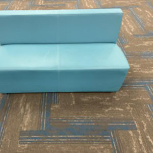 Blue Gunlocke sofa lounge, 5ft wide, perfect for modern office or lounge spaces. High-quality, comfo.