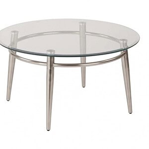 Bright Brooklyn clear tempered glass table with sleek metal legs. Perfect for modern living spaces a.