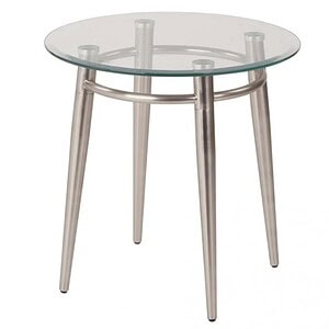 Brooklyn clear glass end table with sleek metal legs, perfect for modern living spaces.