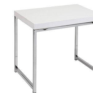 End table with a sleek white top and modern metal frame.