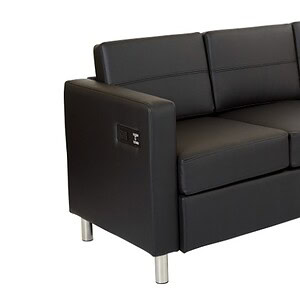 Atlantic Sofa in Dillon Fabric - Modern black leather sofa with clean lines and metal legs. Perfect.