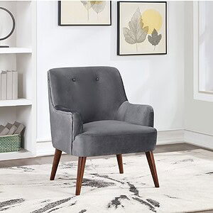 Elegant gray Chatou accent chair with wooden legs, perfect for contemporary home decor.
