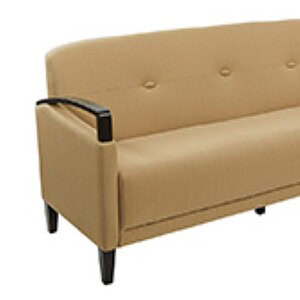 Modern beige sofa with black arm accents, perfect for living rooms.