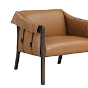 Accent Chair with Leather Upholstery and Wooden Frame.