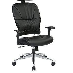 Executive leather office chair with adjustable headrest and ergonomic design.