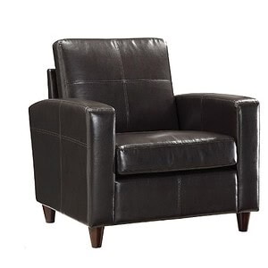 Elegant black bonded leather club chair for modern living rooms and offices.