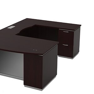 Tuxedo U-Shape office desk with bridge, available in three finishes, ideal for modern workspaces.