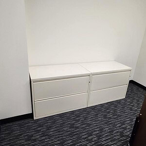 Meridian 5-6ft white lateral file with 2 drawers, ideal for office storage and organization.