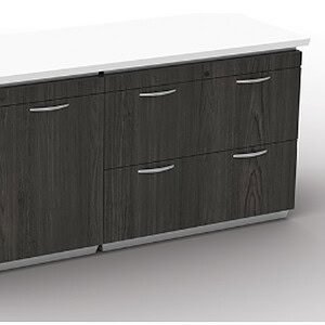 Modern black wood combo credenza with silver handles, 71x23 inches.