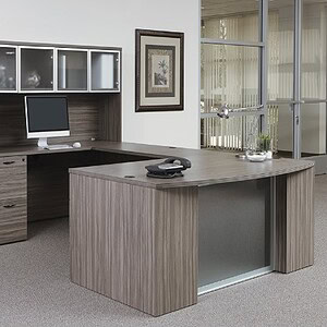 Modern U-shaped office desk with hutch in six finishes for professional workspaces.