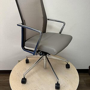 Modern ergonomic office chair with chrome base and mesh backrest for comfort and support.
