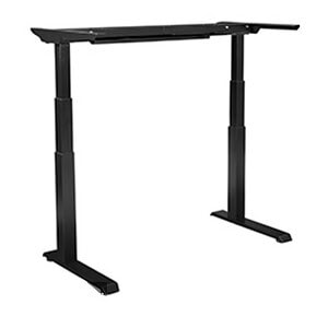 Adjustable height dual-leg desk for ergonomic workspace comfort. Perfect for offices and home setups.