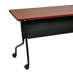 Folding nesting table with wood top and black metal frame, ideal for space-saving needs.