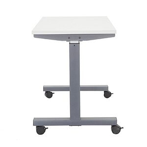 Mobile adjustable table with casters, 48x24 inches, ideal for versatile workspace needs.