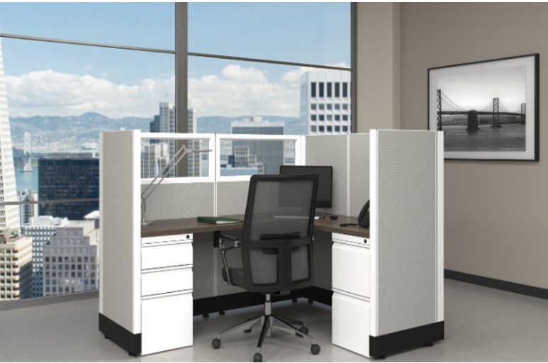 5x6 L- Shape Workstation 53H w/Glass