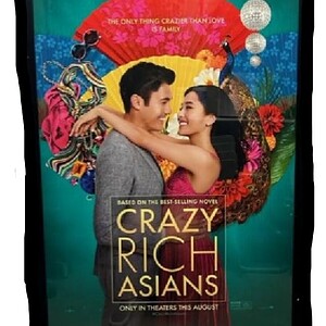 Crazy Rich Asians movie poster featuring a couple embracing with vibrant background.