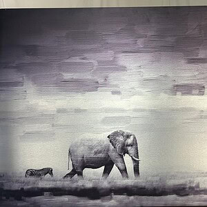 Elephant and zebra wildlife canvas print for home decor. Perfect for nature lovers and animal art en.
