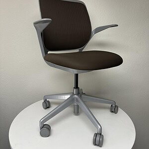 Office chair with neutral and silver design, ergonomic features, and adjustable height for modern wo.