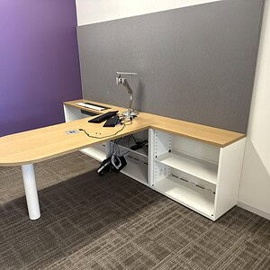 Modern private office desk with integrated sink, ideal for professional workspace setups.