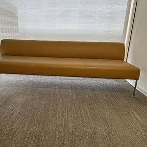 Saddle Brown leather sofa by Keilhauer, 7 feet long, modern design, perfect for contemporary living.