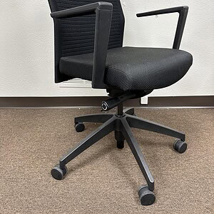 Ergonomic office chair with black mesh back and steel armrests for comfort and support.
