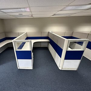Refurbished 6x8x54 Azure Blue cubicle for office workspace solutions.