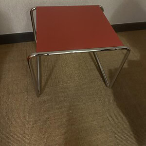 Red Square Steel Base Occasional Table for modern interior decor.