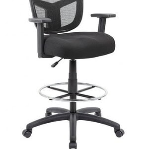 Black mesh ergonomic office chair with adjustable armrests and height for comfort.