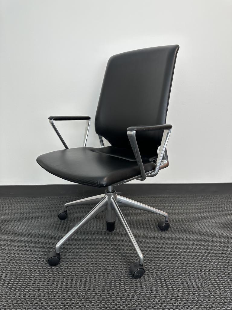 Vitra Meda Black Leather and Chrome Chair