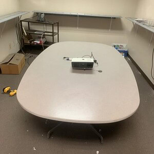 Eames 8ft conference table in grey, authentic Herman Miller design. Perfect for modern office spaces.
