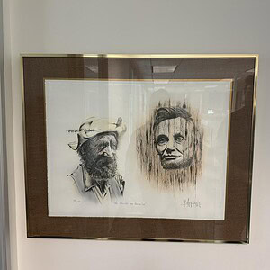Sketch of Abraham Lincoln with detailed facial features and historical attire.