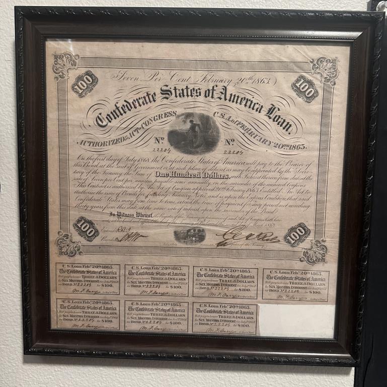 1863 Confederate States of America $100 bond