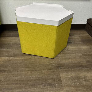 Steelcase campfire hexagon metal yellow table for modern office or lounge spaces.