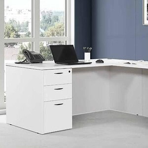 Shaped Double Ped Desk for Office, White Napa Finish.
