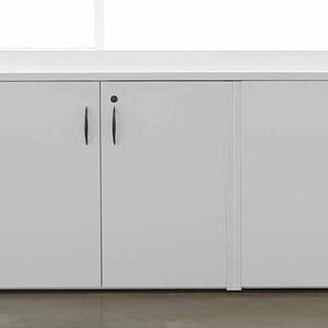 Modern Napa White storage credenza with four doors, 71x23 inches.