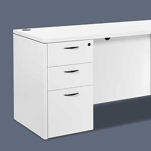 Credenza with double pedestals in Napa White finish, ideal for office storage and workspace organiza.