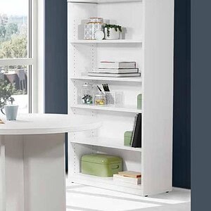 White 5-shelf bookshelf for versatile storage and display. Perfect for organizing books, decor, and.
