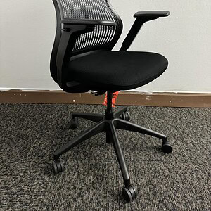 Black ergonomic office chair with mesh backrest and adjustable armrests. Perfect for modern workspac.